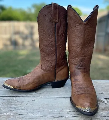 Dingo Womens Western Mottled Brown Leather Metal Toe Tip Cowboy Boots Sz 7M • $40