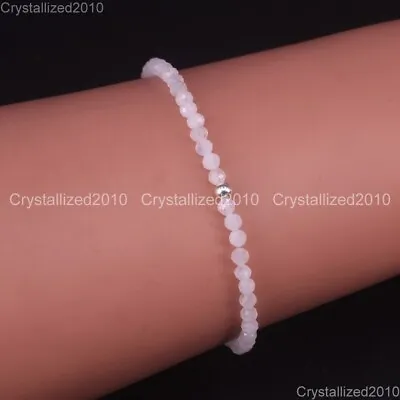 Natural Faceted Round Gemstone 2mm 4mm Handmade 925 Silver Stretchy Bracelet 7.5 • $4.58