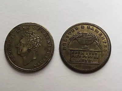 £20 • Buy 2 X Different George IV 1830 In Memory, Memorial, Death, Obit Medal, Token Coin