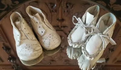 Darling Antique Victorian Baby-Doll Shoes-1900s Edwardian Vintage Kid Leather X2 • $76.89