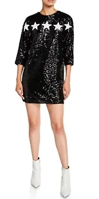 Aidan Aidan Mattox Black Star Applique 3/4 Sleeve Sequin Cocktail Dress Size 12  • $89.94