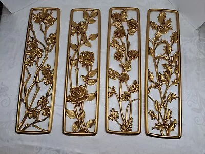 Vintage Syroco Gold Set Of 4  Mid Century Modern Four Season Floral Wall Plaques • $70