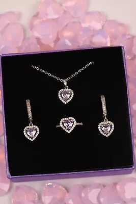 NEW Alternative PANDORA Sparkling Heart Earring + Necklace Jewelry Gift Set • $50.99