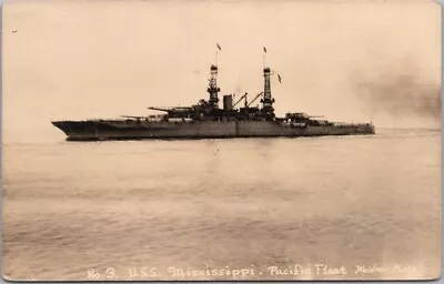 Vintage U.S.S. MISSISSIPPI Real Photo RPPC Postcard U.S. Navy Ship C1920s Unused • $8.88