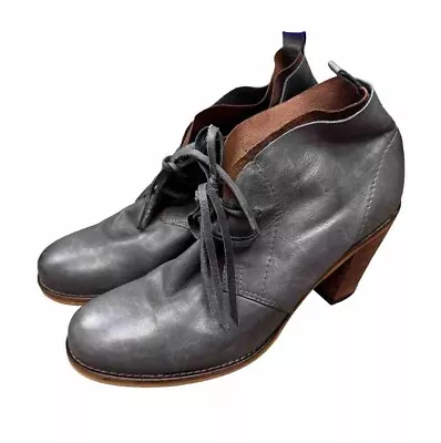 Eos Leather Boots Eu 42 Grey & Tan Block Heel Boho Lace Up • $75.24
