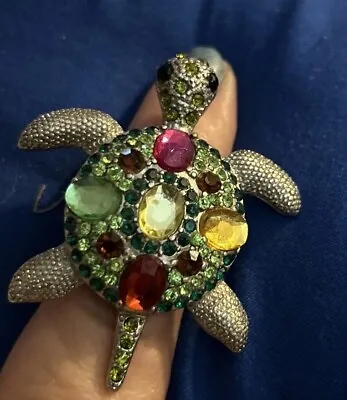 Multi  Color Crystals Turtle Stretch Ring Approx Size 7-14 Vintage Sparkles • $20