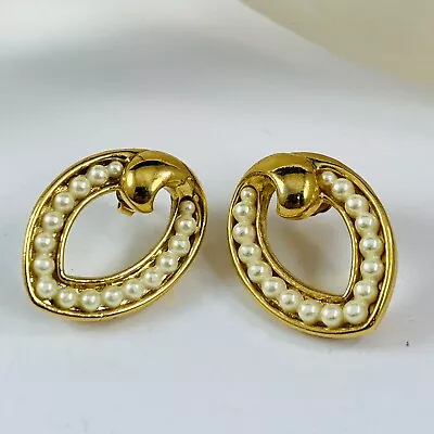 Vintage AVON Faux Pearl Gold Tone Pierced Post Earrings • $19.99