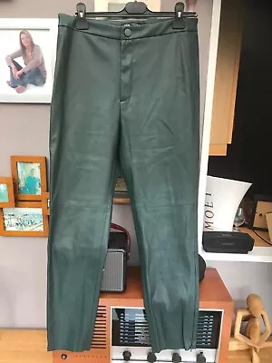 Zara Green Faux Leather Leggings In Size Xl Slight Defect With Zips On Ankles • £10