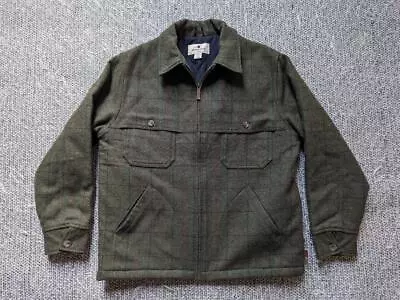 WOOLRICH Jacket MACKINAW Cruiser Coat L Green TWEED Wool Hunting CAPE Insulated • $168.95