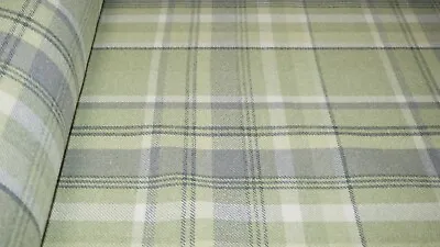 Sage Green Balmoral Wool Effect Tartan Upholstery Curtain Fabric Plaid Fabric • £2.99