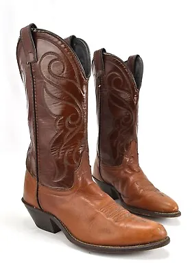 Laredo Vintage Cowboy Boots 7 Brown Leather Pull On Made In USA • $74.95