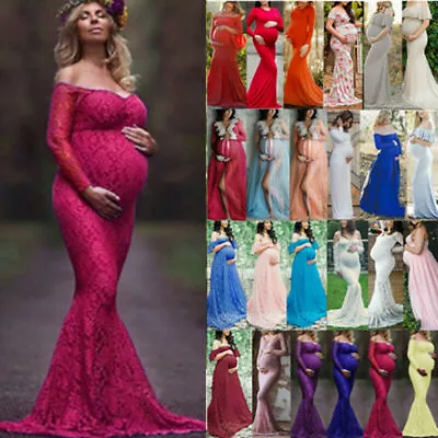 Maternity Lace Maxi Long Dress PREGNANT Women Photography Gown PHOTO SHOOT Props • £19.53