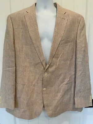 TOMMY HILFIGER Mens Size 48 Long Beige Linen Single Breasted Sport Jacket NEW • $19.77