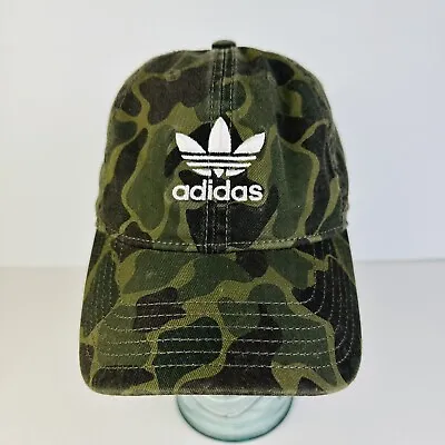 Adidas Green Camo Baseball Cap Strapback TreFoil Embroidered Logo Women’s OSFM • £11.57