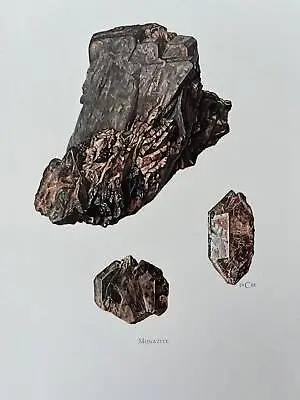 MONAZITE Mineral Print. Antique And Vintage Geology Gemstone Lithograph. • $24