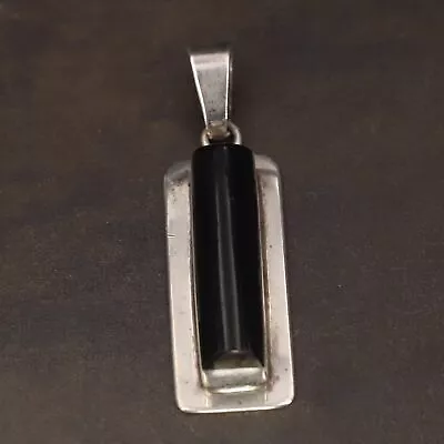 VTG Sterling Silver - MEXICO Onyx Elongated Necklace Pendant - 13g • $15.50