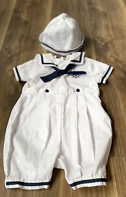 Sarah Louise Rare Baby Boy Short Sailor Romper With Hat Size Age 6 Months. • £65