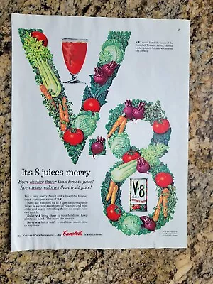 $2 • Buy 1955 Campbell's V-8 Cocktail Vegetable Juices Print Ad - It's 8 Juices Merry!
