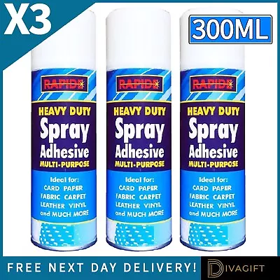 3 X 300ml Heavy Duty Spray Adhesive Contact Glue Strong Tape Diy Fabric Carpet • £14.99