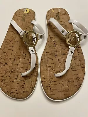 Mk Michael Kors Sandals Womens 7 Thong Flip Flops Flats White Charm Jelly PVC • $14.98