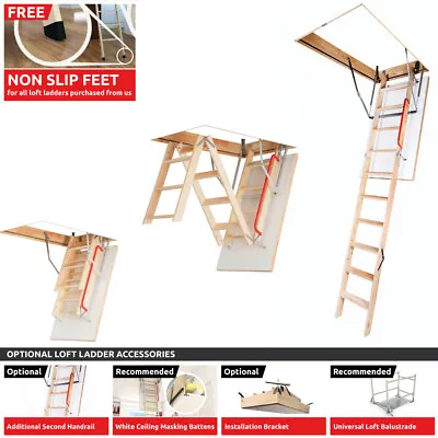 £186.90 • Buy Optistep Best Wooden Folding Loft Ladders & Insulated White Hatch, Attic Stairs