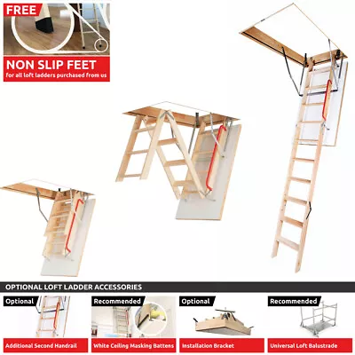 £134.90 • Buy Optistep Best Wooden Folding Loft Ladders & Insulated White Hatch, Attic Stairs