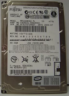 Fujitsu MHV2080AH 80GB IDE 2.5  9.5mm 44 PIN Hard Drive Tested Good • $17.95