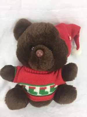 Vtg New Dandee Brown Bear Xmas Teddy Candy Cane Sweater 10  Stuffed Animal Plush • $13.66