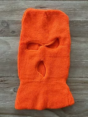 Vintage Ski Mask 3 Hole Safety Hunter Orange FullFace Cover Robber Balaclava • $25