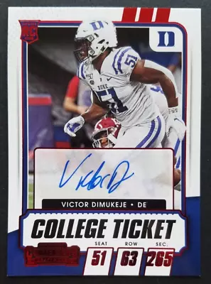 Victor Dimukeje Autograph ROOKIE College Ticket Contenders Duke Blue Devils • $0.99