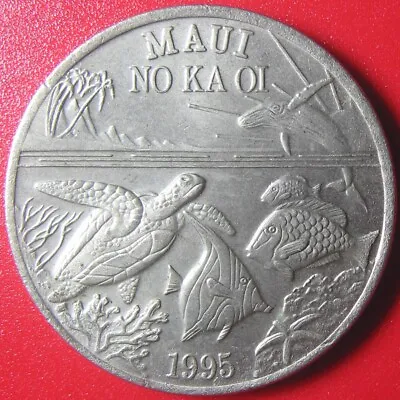1995 HAWAII MAUI $1 TRADE DOLLAR TURTLE STAR FISH WHALE CORAL CU-NI (no Silver) • $17