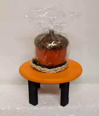 Farmhouse Fall Halloween Thanksgiving Round Orange Black Riser Acorn Candle New • $16.99