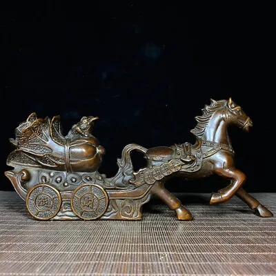 5.2  Old China Antique Fine Carving Pure Copper Horse-drawn Carriage Statue • $280