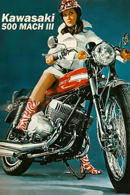 359505 Kawasaki 500 Mach III 1970 Vintage Motorcycle Art Print Poster UK • £43.14