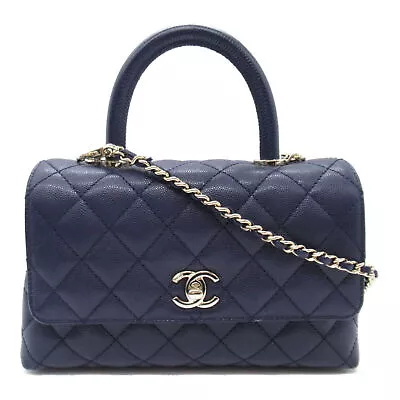 CHANEL Coco Handle 2way Shoulder Hand Bag A92990 Caviar Skin Grained Calf Navy • $9481.09