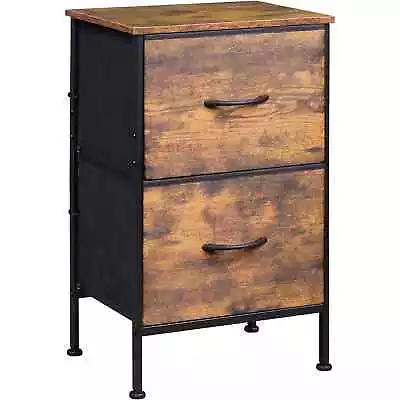 Rustic Wood Nightstand With 2 Drawers Rustic Brown Wood Grain Print End Table • $38.90