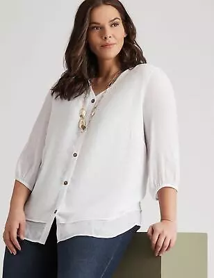 $26.08 • Buy Autograph Woven 3/4 Sleeve Button V- Neck Top Womens Plus Size Clothing  Tops