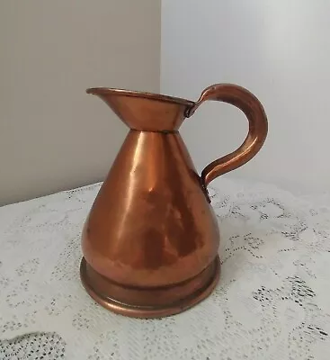  Antique Vtg Hand Hammered Thick Copper Pitcher Creamer Embossed Pint W/Handle • $112.50