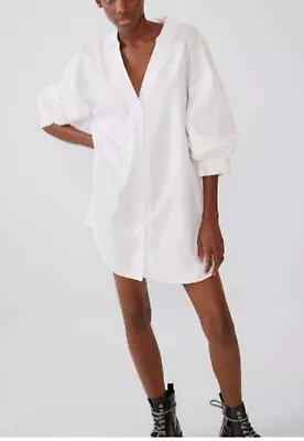 ZARA WOMENS Oversized Poplin Shirt Button Up Tunic Dress White Sz M • $20