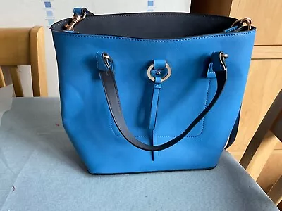 Accessorize Blue Leather Handbag Faux Leather Shoulder Bag Carry - Brand New • £6.99