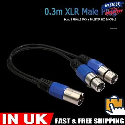 3-Pin XLR Male To Dual XLR Female Y Splitter Audio Adapter Cable For Microphones • £6.49