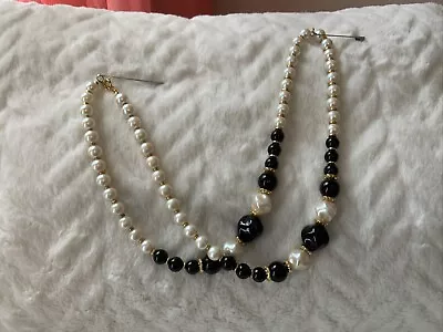 Stunning  Vintage Bead Black And White Pearl  Necklace • $10