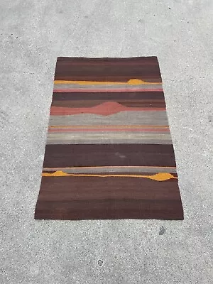 Elm Lea Farms Putney Vermont Hand Woven Hand Dyed Abstract 100% Wool Rug 3’ X 5’ • $100