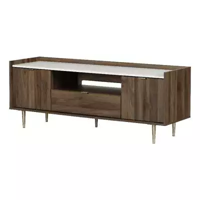 South Shore Hype TV Stand With Doors And Drawer Natural Walnut And Faux Marble • $310.98