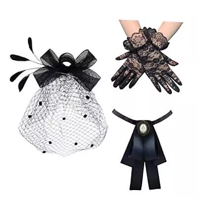 Veil Fascinator Hat Black Birdcage Veil Mesh Headband Bow Tie Short Lace  • $17.97