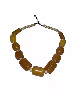 Vintage Style Large Orange And Yellow Amber Resin Beads Handmade Necklace • $69.99