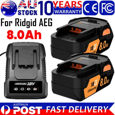 8.0Ah 18V Li-Ion Battery For RIDGID AEG R840087 R840086 R840085 L1830R / Charger • $185.99