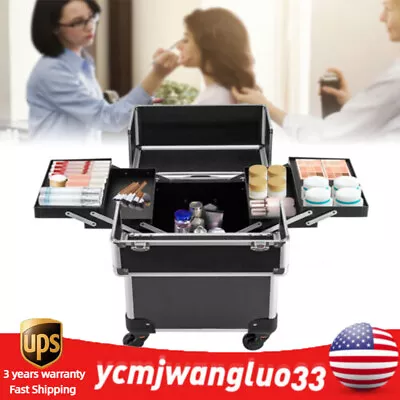 Professional Rolling Makeup Train Case Cosmetic Trolley Organizer Case Pink/Blac • $69