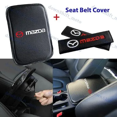 For MAZDA Embroidery Car Center Armrest Cushion Mat Pad W/ Seat Belt Cover Set • $15.88