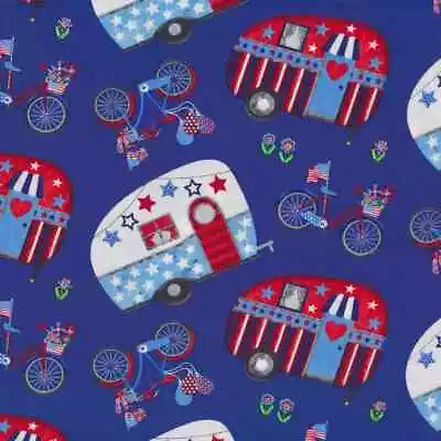 My Happy Place July Camper Fabric 100% Quilters Cotton Patriotic Camp Bike • $6.50